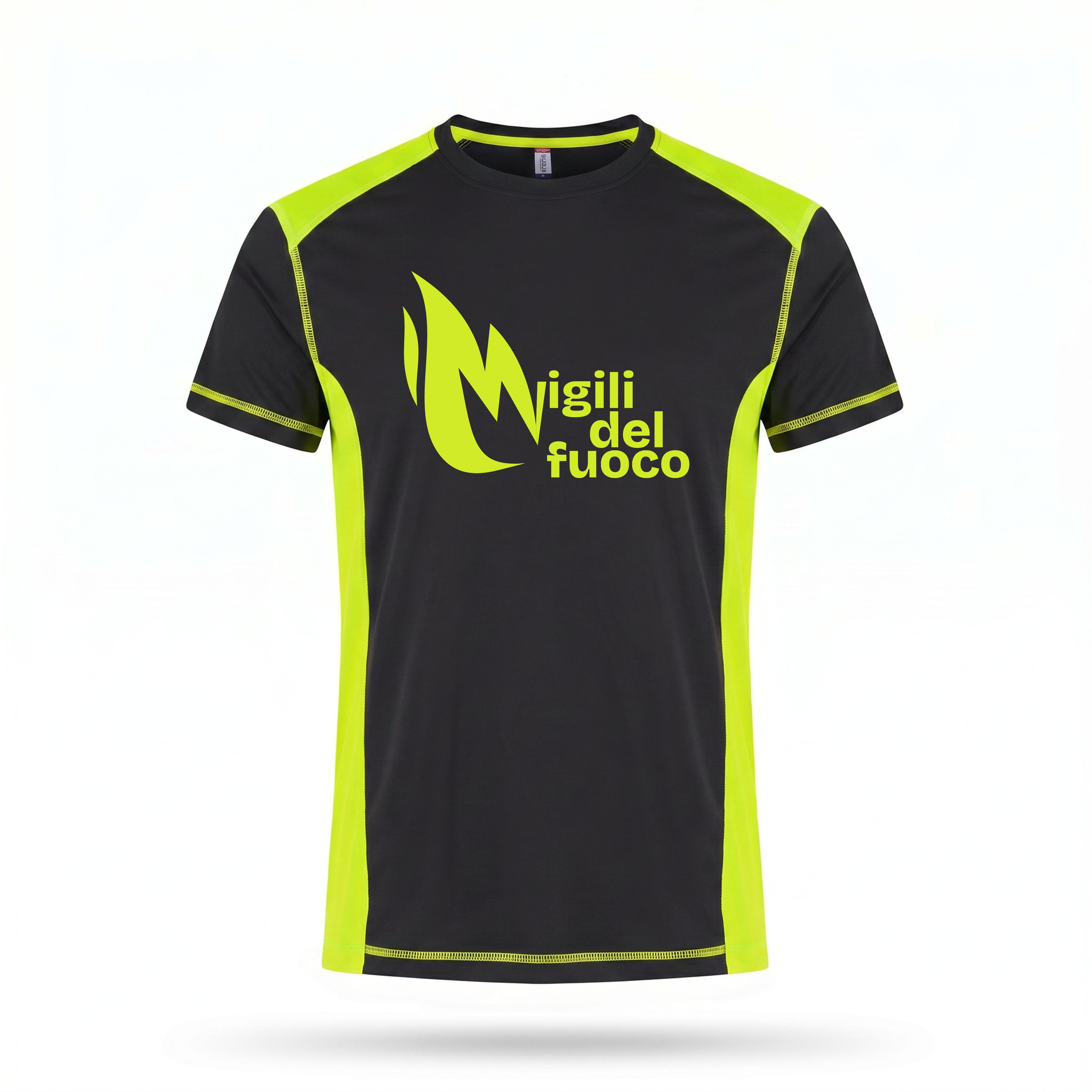 T-shirt con inserti fluo stampata