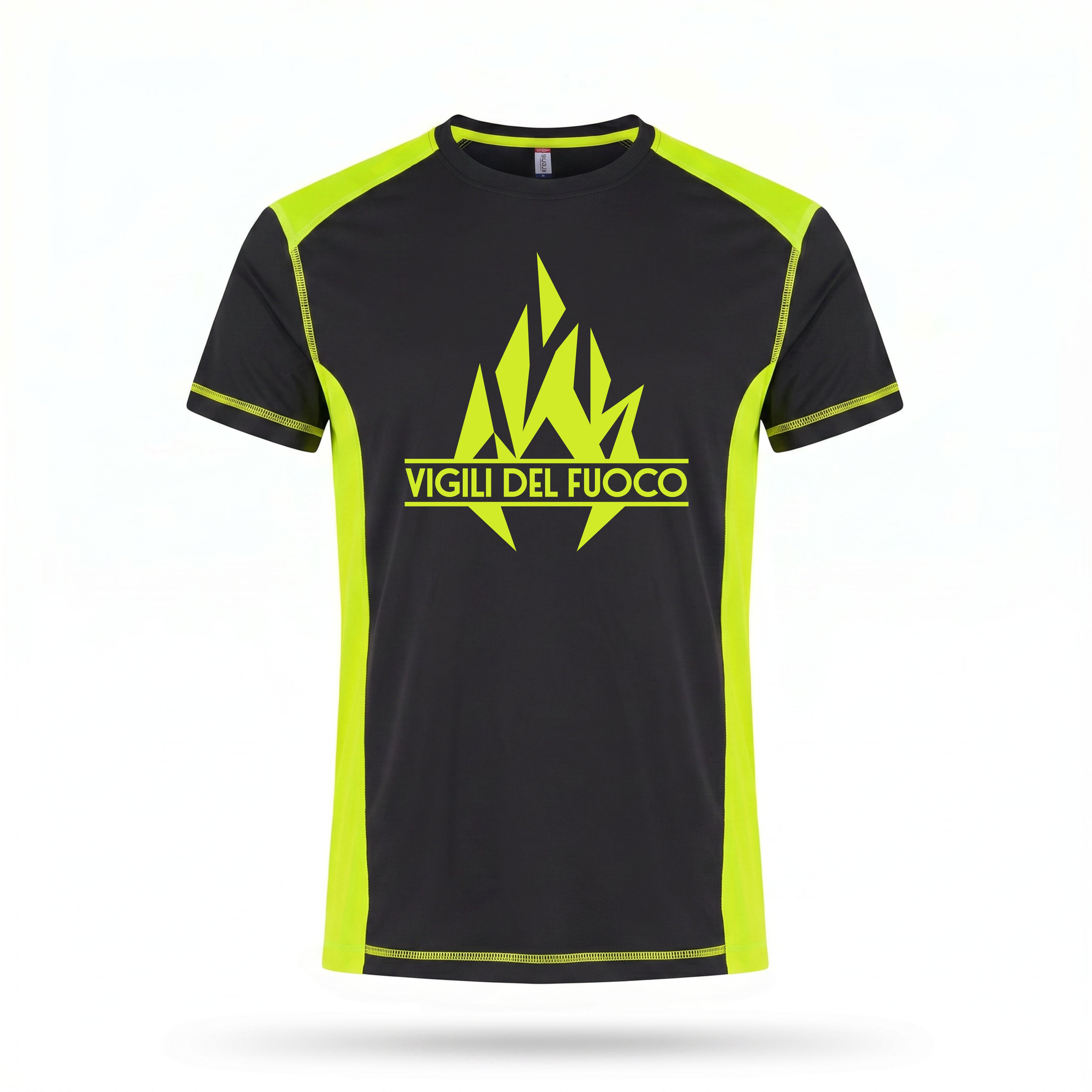 T-shirt con inserti fluo stampata